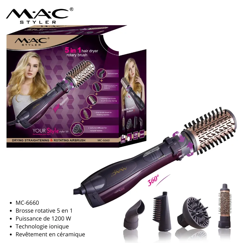 Brosse Soufflante Rotative 360 Salon -5 En 1 MC-6660