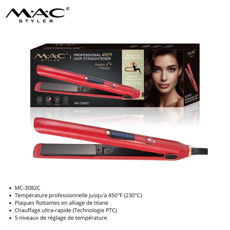 Lisseur Professionnel M·A·C Styler MC-3082 – 450°F avec Plaques en Alliage de Titane et Technologie PTC