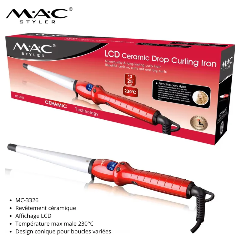 Fer à boucler avec puissance réglable, température ajustable, et sécurité MC-3326