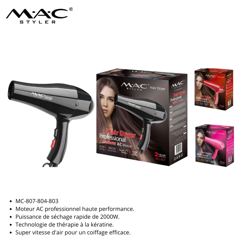 Sèche Cheveux professional 2000 W AC Moteur Salon