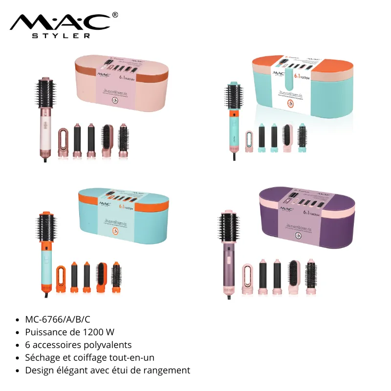 MAC 6-en-1 Hair Styler – Brosse Soufflante Multifonctionnelle 1200W *MC-6766