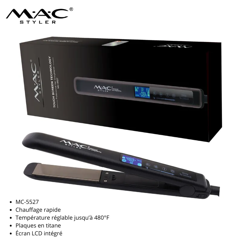 Lisseur Professionnel en Titane avec Écran LCD et Température Réglable jusqu’à 480°F