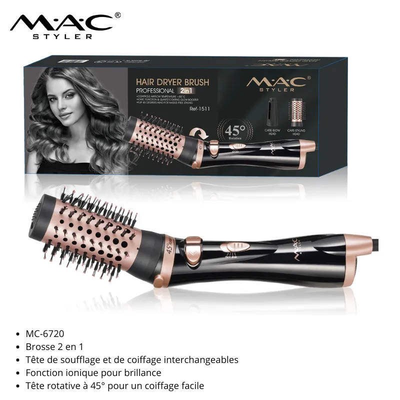 Brosse Sèche-Cheveux Rotative Professionnelle 2 en 1 – MAC Styler (MC-6700 / MC-6720)