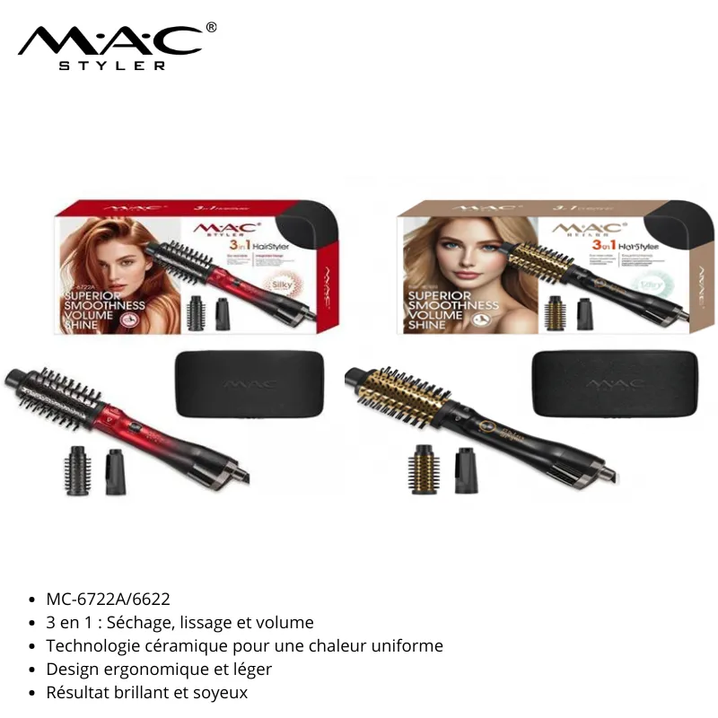 Brosse Coiffante 3 en 1 pour Volume, Lissage et Brillance mc-6722A