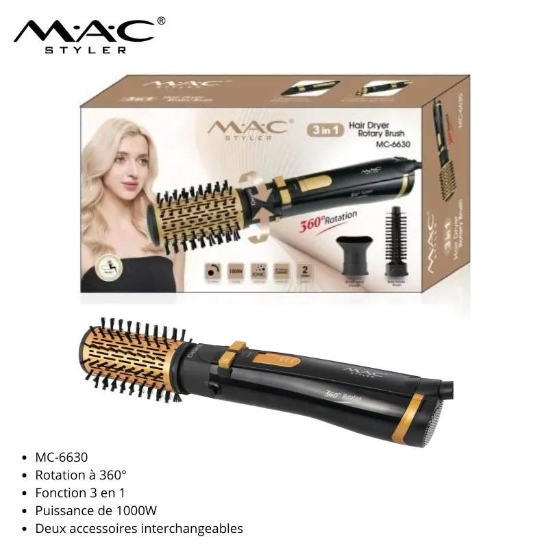 Brosse Soufflante Rotative 3-en-1 Professionnelle MC-6630 – Sèche-Cheveux, Lisseur et Volumisateur 1000W