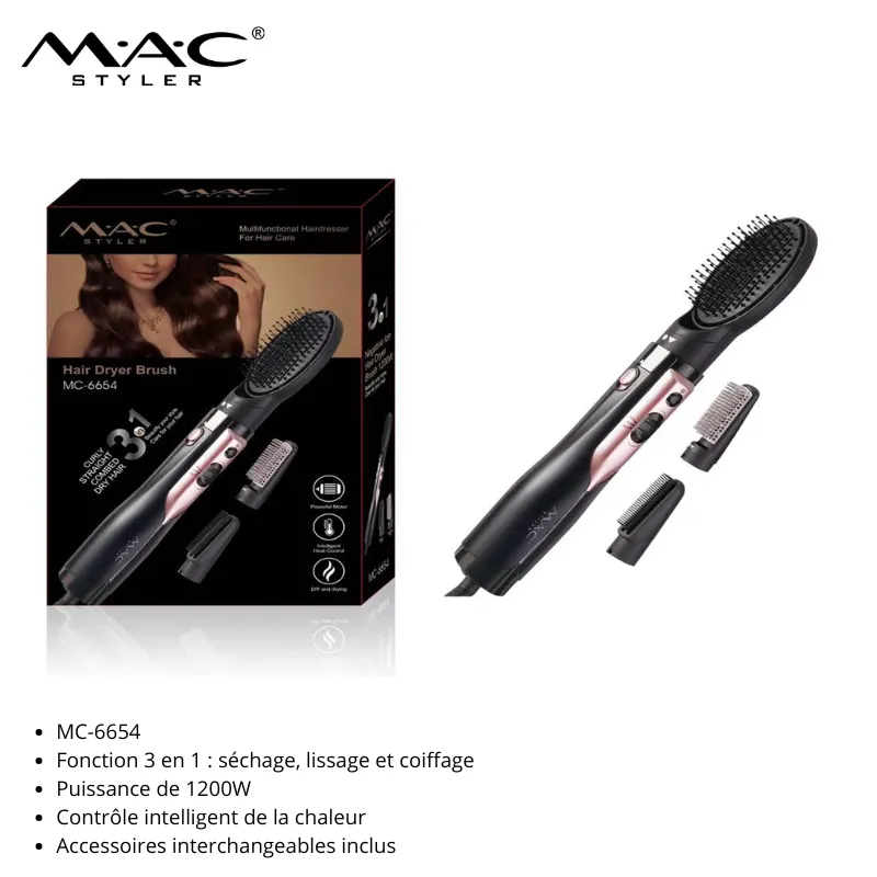 Brosse Séchante Multifonction 3-en-1 MC-6654 – Coiffage, Lissage et Séchage Rapide