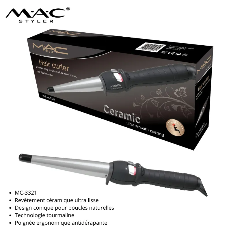 Fer à boucler avec puissance réglable, température ajustable, et sécurité MC-3321